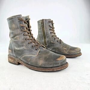 Freebird By Steven Manchester Gray Distress Leather US 9 Lace Up Zip Moto Boots